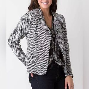 BKE Boutique Herringbone Knit Flyaway Blazer Jacket Black White Women’s Small